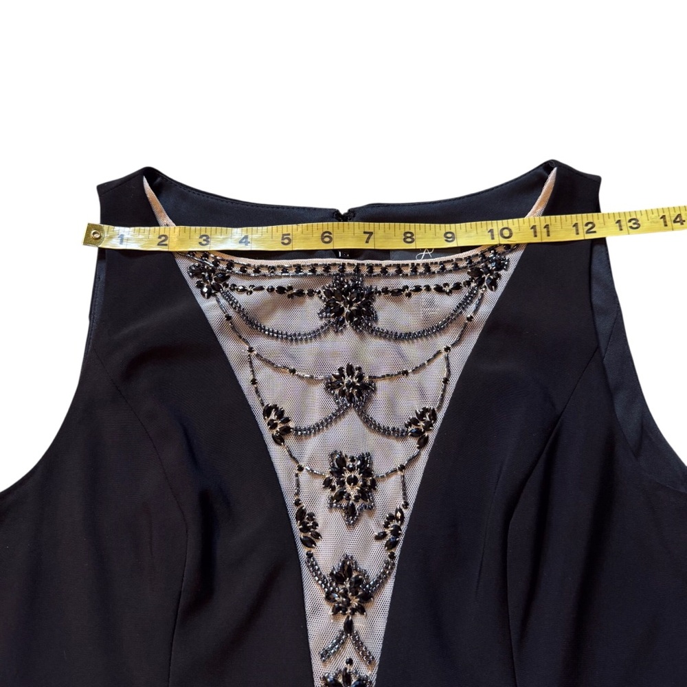 Adrianna Papell Black Beaded Illusion Neckline Evening Gown Black Tie Dress - Picture 8 of 13